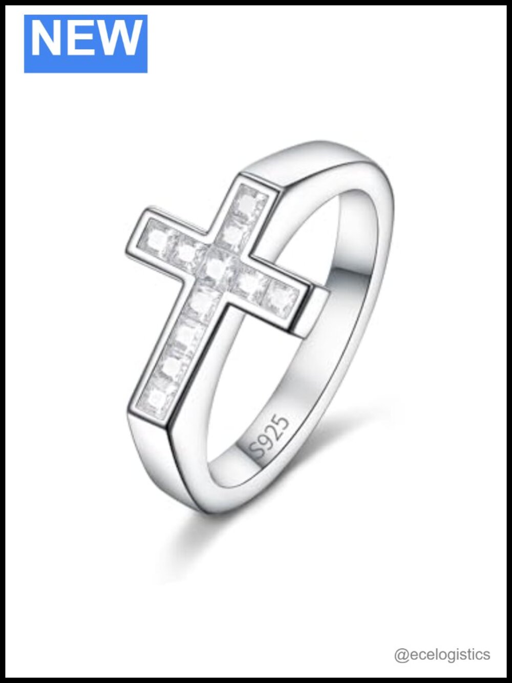 Moissanite Cross Ring 925 Sterling Silver Eternity Band